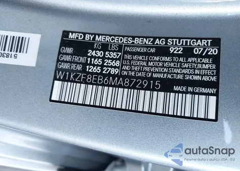 2021 Mercedes-Benz E 350 4Matic from USA, damaged, VIN W1KZF8EB6MA872915